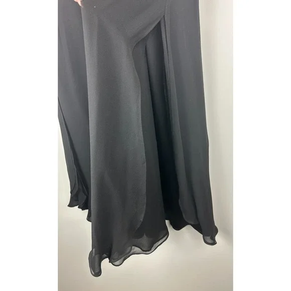 St. John Evening 100% Silk Chiffon Overlay Pants Wide-Leg Slit Black Size 12 - Picture 12 of 16